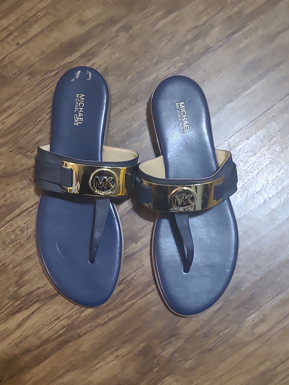 Michael Kors Blue MK Logo Leather Slide Sandals 9.5